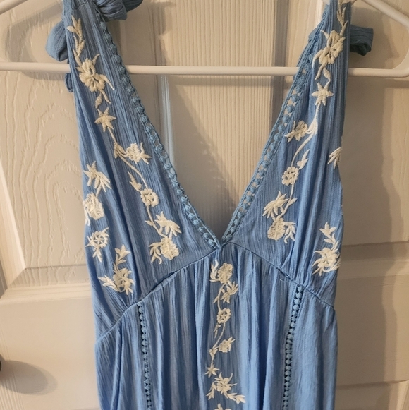 Jessica Simpson blue white embroidered tie shoulder mini dress XS - Picture 8 of 12